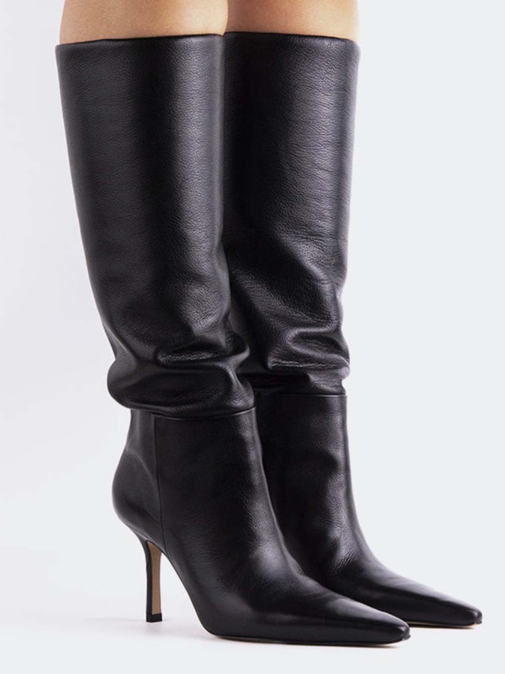 $328 L'INTERVALLE GLADEZ BLACK LEATHER STILETTO BOOTS 37/ 6.5-7